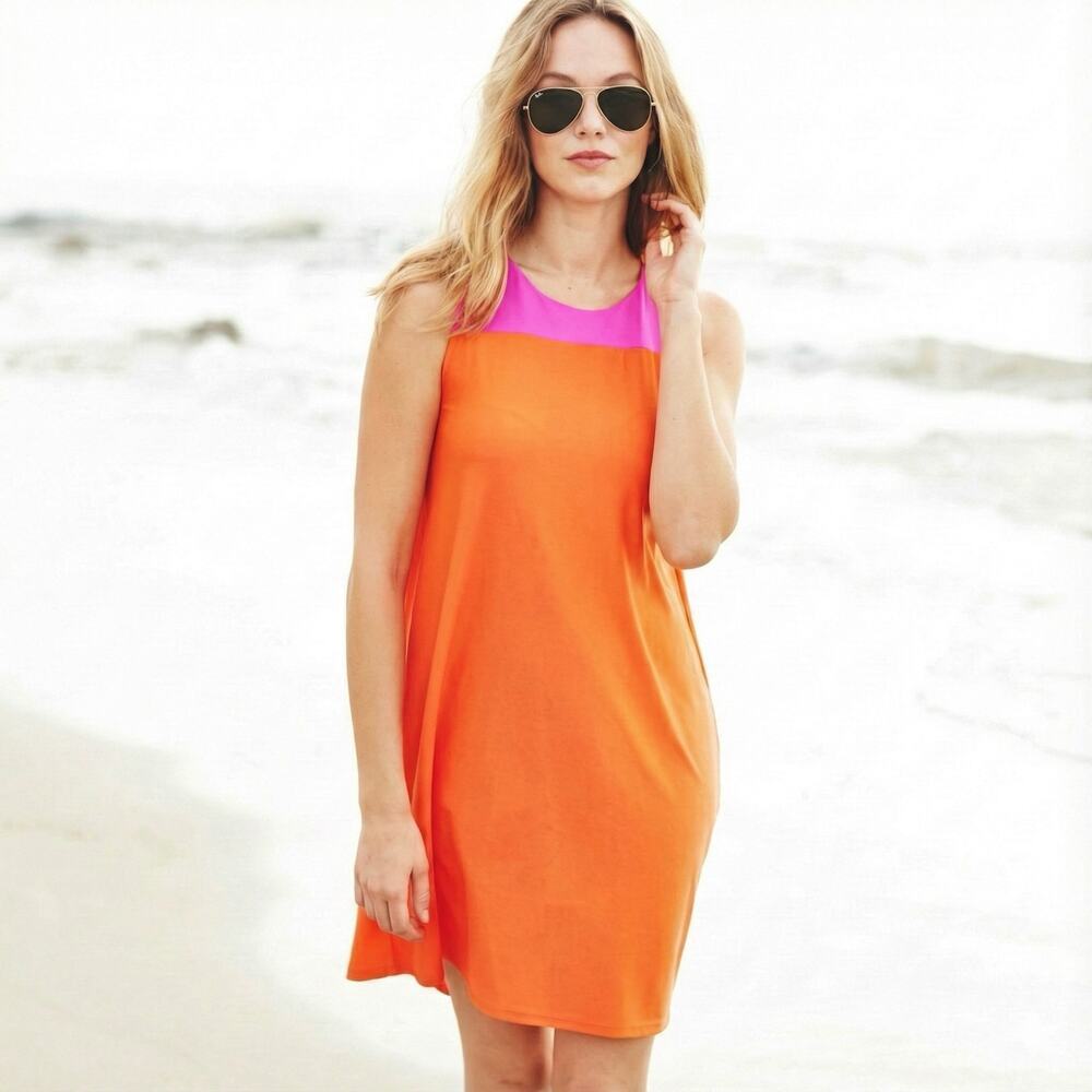 Jude Connally Molly Colorblock Orange Pink A-Line Mini Dress Size S